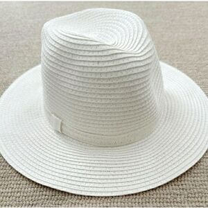 Shade & Shore White Cream Wide-Brim Straw Fedora Hat NWT